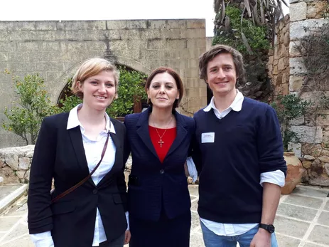 Two representatives of our students with Hon. Minister for Gozo Dr Justyne Caruana during the student competition presentation and award ceremony