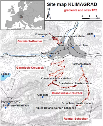 Meteorologische Stationen im Werdenfelser Land (Karte: Dr. C. Schuster)